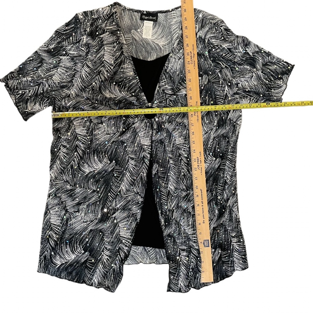 Maggie Barnes Plus 1XL Sequin Pleated Overlay Top Black Silver Glam Grandma Y2K - Picture 6 of 7